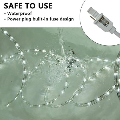 SURNIE Rope Lights Outdoor Waterproof Daylight White: LED 25FT Cuttable Outside Bright 110V Lighting 6000K Flexible Cool Clear Tube, Indoor Deck Patio Xmas Camping Decor, Not Flat Strip