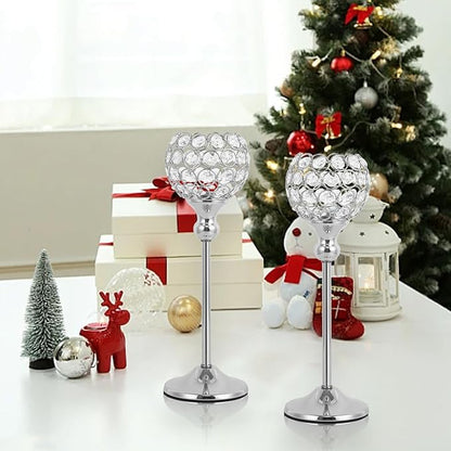 VINCIGANT 16PCS Candle Holders Silver for Wedding Centerpieces,Bling Decor Crystal Silver Tealight Candle Holder for Home Fireplace Coffee Table Mantle Decor candelabros de mesa