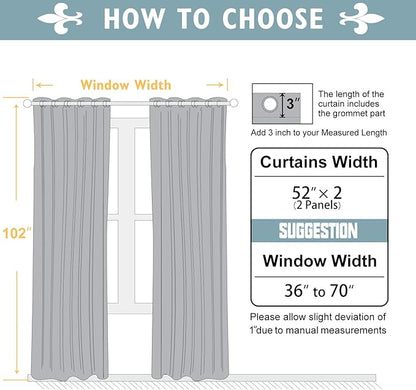 ChrisDowa 100% Blackout Curtains 102 inch Long for Bedroom with Black Liner, 2 Thick Layers Total Blackout Thermal Insulated Grommet Window Curtains 2 Panels Set (Royal Purple, 52 x 102 Inch)