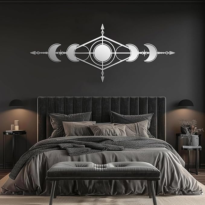 Hfrolixit Moon Phase Metal Wall Decor, Boho Moon Metal Wall Art, Celestial Wall Decor, Scandinavian Natural Wall Art, Astrology Wall Hanging (Black, 30"x12"/76x31cm)