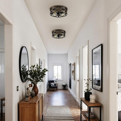 VONLUCE Flush Mount Ceiling Lights, 4-Light Hallway Ceiling Lighting Fixtures, 15 inch Farmhouse Metal Cage Ceiling Lights for Entryway Kitchen, Adjustable Lamp Holders, 2 pcs, Oil-Rubbed Bronze