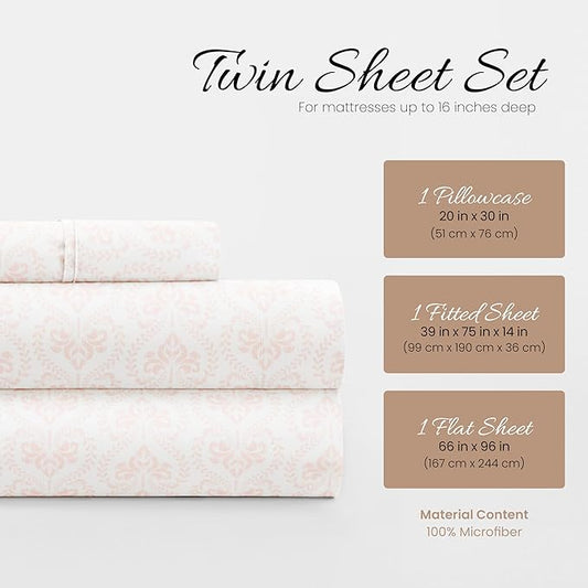 Linen Market 3 Piece Twin Bedding Sheet Set (Pink Classic) - Sleep Better Than Ever with These Ultra-Soft & Cooling Bed Sheets for Your Twin Size Bed - Deep Pocket Fits 16" Mattress