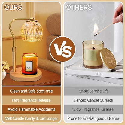Candle Warmer Lamp, Adjustable Height Gold Candle Warmer Lamp with Timer Dimmer, Birthday Gifts for Women Mom, Dad and Fathers, House Warming Gifts New Home Room Decor, Scented Wax Candle Melt Warmer