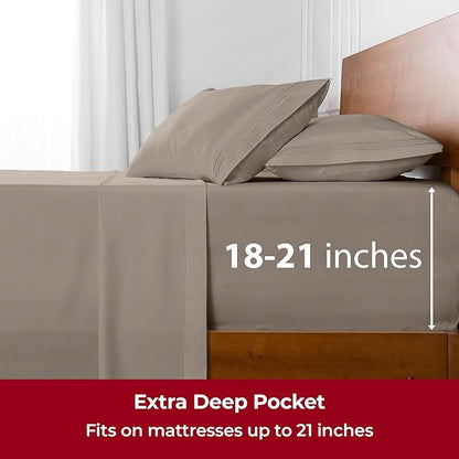 Mellanni Extra Deep Twin XL Sheets - 3 PC Iconic Collection Bedding - Hotel Luxury, Ultra Soft, Cooling Bed Sheets - Wrinkle, Fade, Stain Resistant (Twin Extra Long, Tan)