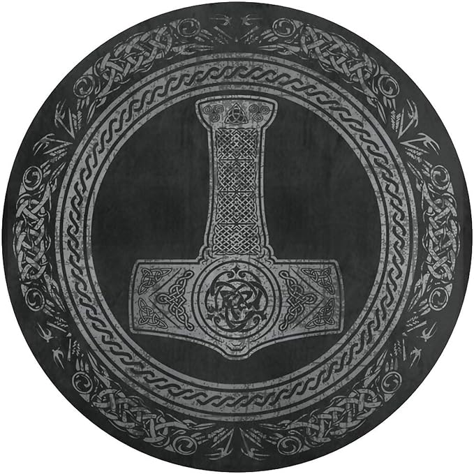 Norse Mythology Viking Thors Hammer Scandinavian Ultra Soft Non-Slip Area Rugs Indoor Coral Velvet Floor Mat Short Flannel Carpet for Living Room Bedroom Dining Room