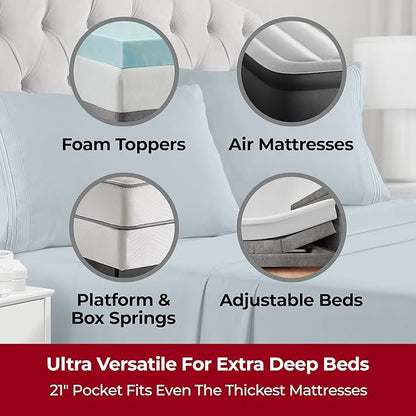 Mellanni Extra Deep Twin XL Sheets - 3 PC Iconic Collection Bedding - Hotel Luxury, Ultra Soft, Cooling Bed Sheets - Wrinkle, Fade, Stain Resistant (Twin Extra Long, Spa Blue)