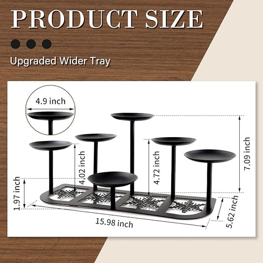 Fireplace Candelabra Candle Holder Matte Black Metal Candleholder with 6 Candle Stands Mantle Decor for Flameless or Wax Pillar Candle Floor Table Centrepiece Christmas Wedding Party Decoration