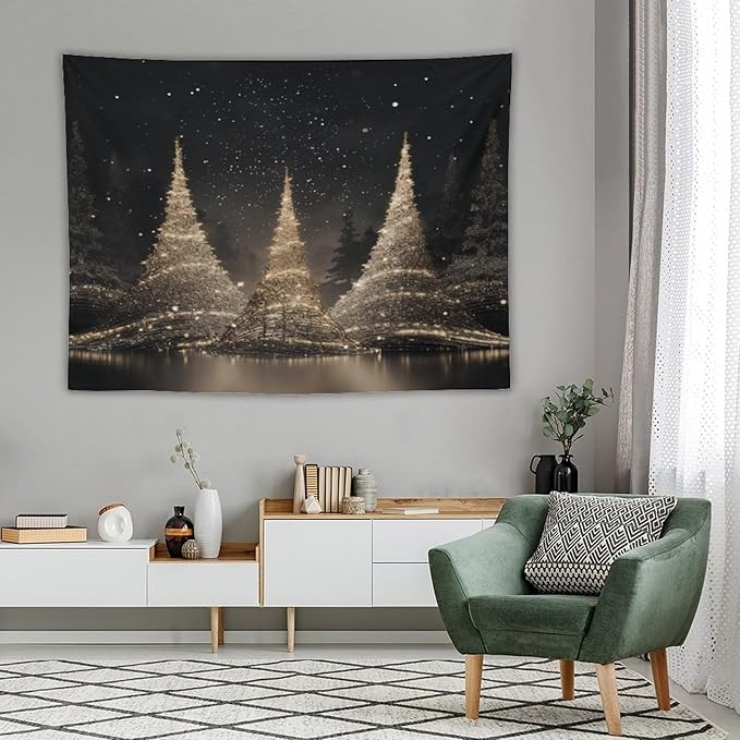 Tapestry Silver Lighted Christmas Trees Tapestries for Bedroom Winter Holiday Wall Tapestry Wall Hanging for Bedroom Living Room Dorm Decor Landscape 60"x80" Tapestries Winter Snowflake Decorative