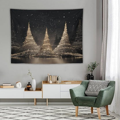 Tapestry Silver Lighted Christmas Trees Tapestries for Bedroom Winter Holiday Wall Tapestry Wall Hanging for Bedroom Living Room Dorm Decor Landscape 60"x80" Tapestries Winter Snowflake Decorative