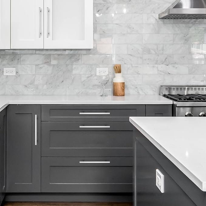 Ravinte Brushed Nickel Cabinet Handles 5 Pack 7-1/2 inch Satin Nickel Square Cabinet Pulls Silver Hardware for Kitchen Cabinets 10 inch Overall Length Stainless Steel Drawer Pulls