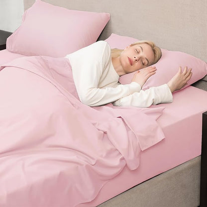 Mejoroom King Size Sheet Set - Soft Microfiber Bed Sheets,Deep Pocket Fitted Sheet, Soft, Breathable, Wrinkle & Fade Resistant - 4 Piece (King, Blush Pink)