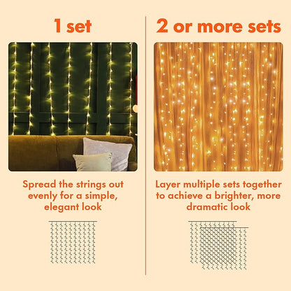 Twinkle Star 300 LED Window Curtain String Light Wedding Party Home Garden Bedroom Outdoor Indoor Wall Decorations, Warm White