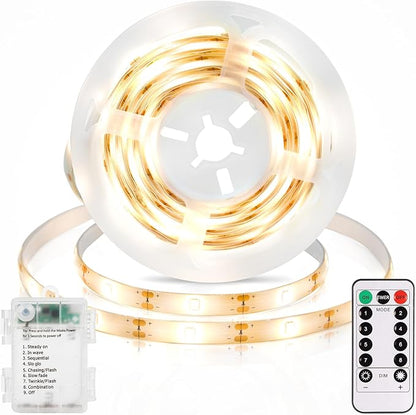 echosari 3.3FT Strip Lights Battery Operated, 2700K Tape Light with Self-Adhesive Timer Dimmable Cuttable Remote Control for Indoor Stairs Cabinets Shelves TV Home Decor (Warm White)