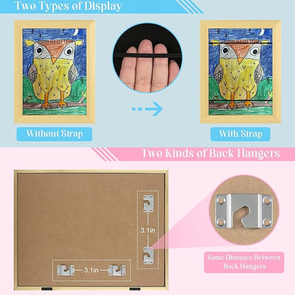 [3Pack] Kids Art Frames, 9x12 Front Opening Kids Artwork Frames Changeable, Gold Artwork Display Storage Frame for Wall, Holds 50 Pcs, for 3D Picture, Crafts, Children Drawing, Hanging Art, Portfolio