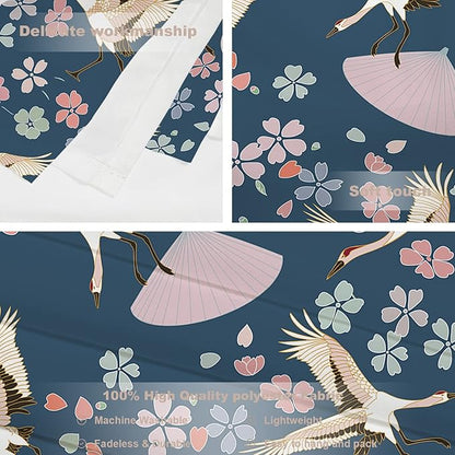 Batmerry Navy Blue Japanese Cherry Tapestry,Oriental Wall Art Hanging Decoration Polyester Fiber White Ruffled Around for Dorm Room Bedroom Living Room, 51.2x59.1 inches