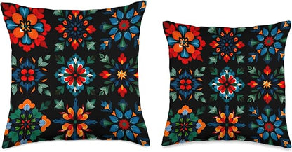 Scandinavian,flowers,folk, folklore,colorful art Throw Pillow