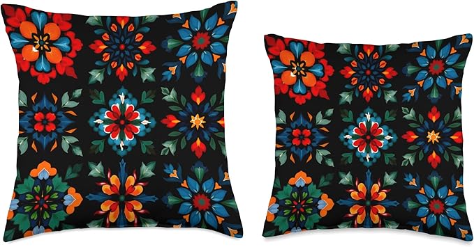 Scandinavian,flowers,folk, folklore,colorful art Throw Pillow
