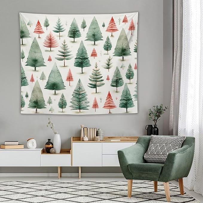 Tapastry's Wall Hanging Vintage Christmas Tree Watercolor Tapestry Xmas Rustic Winter Holiday Tapestries for Bedroom Aesthetic Wall Hanging Decor Home Decoration for Bedroom Living Room Dorm 50"x60"