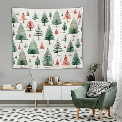 Tapastry's Wall Hanging Vintage Christmas Tree Watercolor Tapestry Xmas Rustic Winter Holiday Tapestries for Bedroom Aesthetic Wall Hanging Decor Home Decoration for Bedroom Living Room Dorm 50"x60"