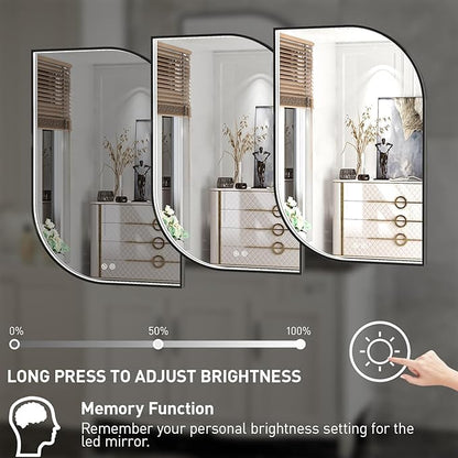 24X32 Inch LED Mirror for Bathroom with Lights,Black Frame Lighted Irregular Wall Mirror,Asymmetrical Vanity Mirror,Anti-Fog,Dimmable