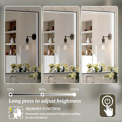 48x28 Inch LED Bathroom Mirror, Black Metal Framed Lighted Mirror for Bathroom, Wall Mouted LED Vanity Mirror with Lights, 3 Colors and Stepless Dimmable, Anti-Fog, Memory