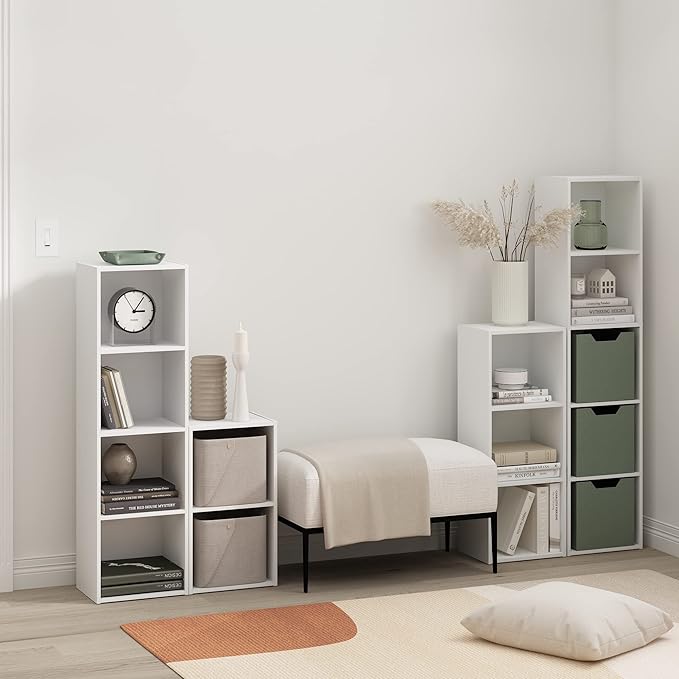 Furinno PASIR Book Shelf, 2-Tier Modern Bookshelf, Open Shelves Bookcase 9" x 12" x 21", for Living Room, Bedroom, Home Office, White
