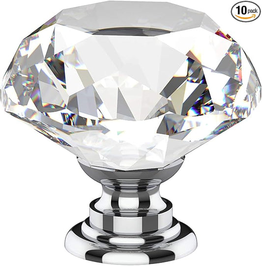 Alzassbg 10 Pack Clear Crystal Drawer Knobs, 1-1/5 Inch(30mm) Diameter Cabinet Knobs Glass Diamond Crystal Knobs for Drawers AL1001