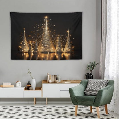 MaSiledy Tapestry Silver Lighted Christmas Trees Vintage Aesthetic Tapestry Wall Hanging Hello Winter Holiday Tapestries Wall Hanging for Bedroom Living Room Dorm Landscape 40"x60"