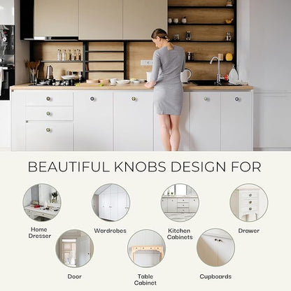 Ceramic Cabinet knobs for Drawers 12 Piece Multicolor Cupboard Door Knob Furniture Pull Handles for Kitchen, Wardrobes Boho Home Interior Decor - Pack of 12