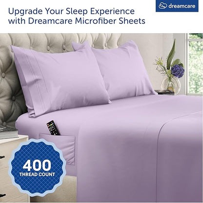 DREAMCARE King Size Sheets Set – 4 pcs Cooling Sheets – up to 21” Deep Pocket King Sheet Set – Hotel Luxury Sheets & Pillowcases – Superior Softness 100% Microfiber with Side Pocket - Lavender