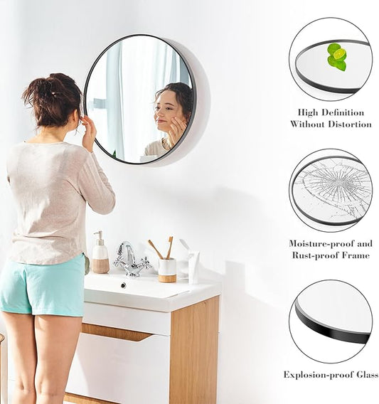 Sweetcrispy Black Round Wall Mirror 20 Inch, Bathroom Mirrors for Over Sink, Wall Decor for Bathroom, Entryway, Bedroom, Vanity
