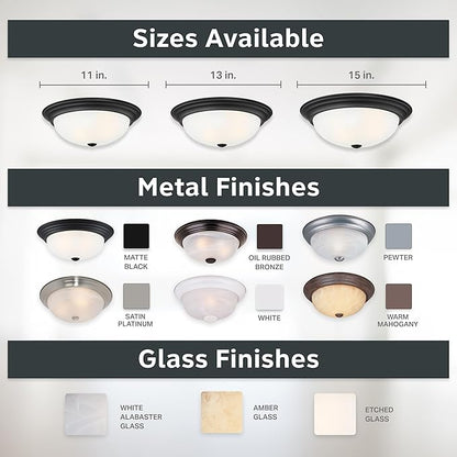 DESIGNERS FOUNTAIN Reedley 2-Lights Flush Mount Ceiling Light, 11 Inch Lighting Fixture for Kitchen, Bedroom, Bathroom, and Hallway, Matte Black with Etched Glass, 1257S-MB-W