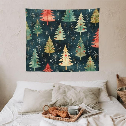 MaSiledy Tapastry's Wall Hanging Vintage Christmas Tree Watercolor Tapestry Merry Christmas Winter Xmas Bedroom Tapestries Wall Hanging for Bedroom 50"x60" Xmas Wall Hanging Polyester Tapestries