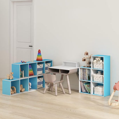 Furinno PASIR Book Shelf, 2-Tier Modern Bookshelf, Open Shelves Bookcase 9" x 12" x 21", for Living Room, Bedroom, Home Office, Light Blue/White
