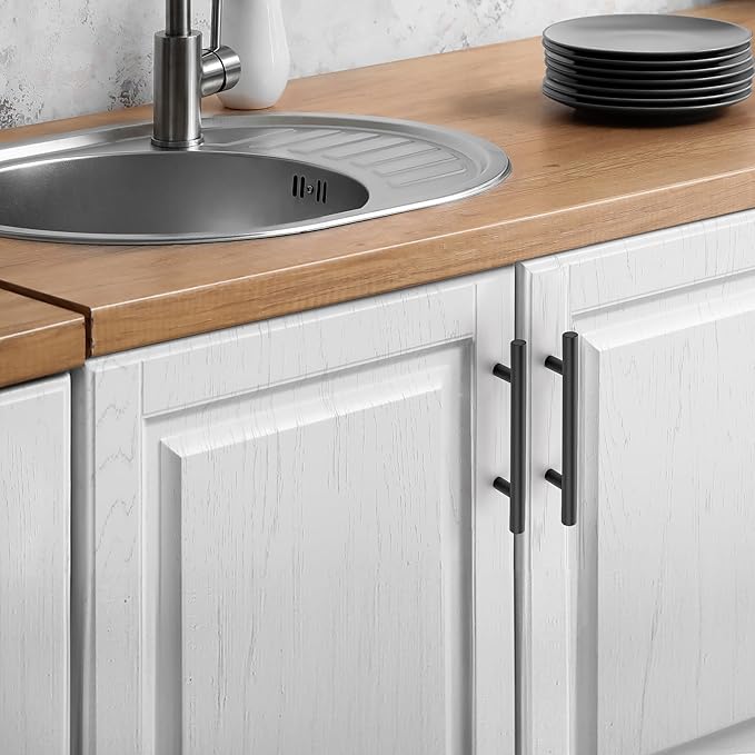 JOY DECOR 60 Pack Cabinet Handles, Black Cabinet Pulls, 3-3/4 in Hole Center Kitchen Hardware, Stainless Steel T Bar Handles for Dresser Drawers