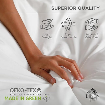 Linen Home 100% Cotton Percale Sheets King Size, Baby Blue, Deep Pocket, 4 Pieces Set - 1 Flat, 1 Deep Pocket Fitted Sheet and 2 Pillowcases, Crisp Cool and Strong Bed Linen