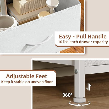 Somdot Tall Dresser for Bedroom with 6 Drawers, Storage Organizer Chest of Drawers with Removable Fabric Bins for Closet Bedside Living Room Laundry Entryway Hallway, White Leather