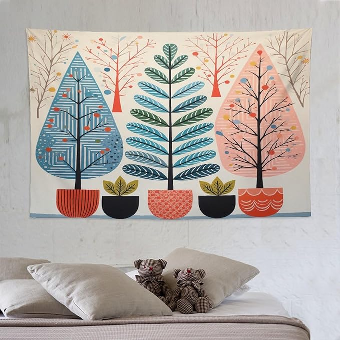 MaSiledy Wall Tapestry Shabby Chic Trees Tapestry Nature Themed Autumn Aesthetic Bedroom Tapestries Wall Art Decor for Bedroom Living Room Dorm 60"x90" Xmas Wall Hanging Polyester Tapestries