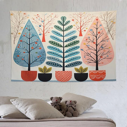 MaSiledy Wall Tapestry Shabby Chic Trees Tapestry Nature Themed Autumn Aesthetic Bedroom Tapestries Wall Art Decor for Bedroom Living Room Dorm 60"x90" Xmas Wall Hanging Polyester Tapestries