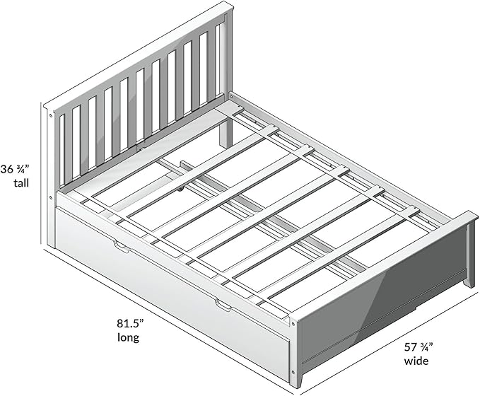 Max & Lily Full Bed, Wood Bed Frame with Headboard For Kids with Trundle, Slatted, Clay