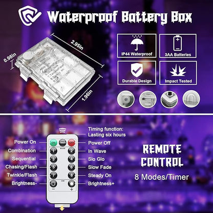 JMEXSUSS 2 Pack Christmas Fairy Lights Battery Operated, Total 400 LED 132ft Purple Christmas String Lights Indoor with Remote, 8 Modes Copper Wire Twinkle Lights for Bedroom Wall Tree Decor