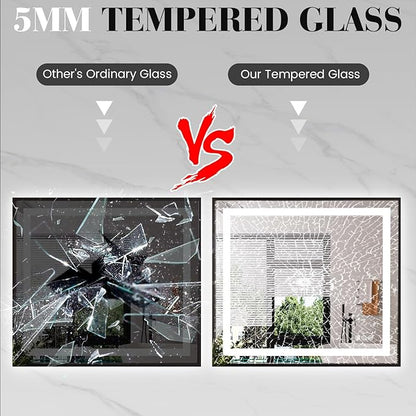 LED Bathroom Mirror,40"x32" Mirror with Black Frame, Front Light and Backlit, Stepless Dimmable, Anti-Fog, Shatter-Proof, Memory, 3 Colors, LED Vanity Mirror