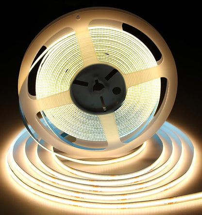 iNextStation COB LED Strip Light Warm White 3000K 32.8ft/10M DC24V CRI 93+ Flexible LED Tape Lights 8mm for Bedroom, Kitchen, TV Backlight, Cabinet, Stage, Home DIY Lighting Decor (No Plug)
