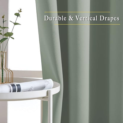 NICETOWN Sage Green Room Darkening 102 inch Curtains, Grommet Thermal Curtains Weighted Window Treatments for Living Room/Farmhouse, W46 x L102, 2 Panels
