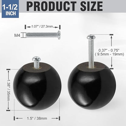 FoDau770 15pcs Black Wood Knobs, Round Ball Cabinet Knobs Vintage Drawer Pulls, Natural Wooden Cabinet Hardware for Furniture Drawer Dresser Wardrobe Cupboard - 1-1/2" Diameter