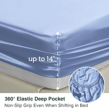 Love's cabin Full Size Satin Sheet Sets - 4 Piece Sky Blue Silky Sheet Set Full with Deep Pocket, Luxury Silk Feel Bed Sheets Full Bedding Set (1 Flat Sheet,1 Fitted Sheet,2 Pillow Cases)