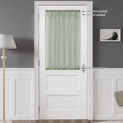 Chyhomenyc Sage Green Sheer Curtains 36 Inch Length, Short Voile Sheer Window Curtians for Small Window Bathroom Cafe Living Room, Set of 2, 42W x 36L inches, Rod Pocket,