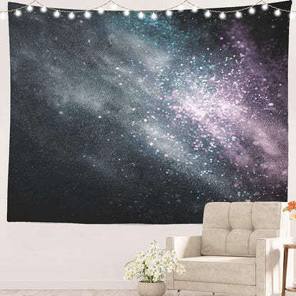 Batmerry Cosmic Dust Starry Expanse Tapestry, Nebula Like Dark Cosmos Wall Art Hanging Decoration Polyester Fiber White Ruffled Around for Dorm Room Bedroom Living Room, 51.2x59.1 inches
