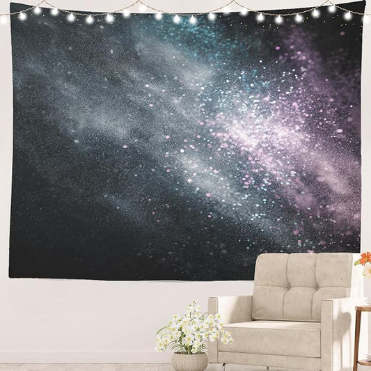Batmerry Cosmic Dust Starry Expanse Tapestry, Nebula Like Dark Cosmos Wall Art Hanging Decoration Polyester Fiber White Ruffled Around for Dorm Room Bedroom Living Room, 51.2x59.1 inches