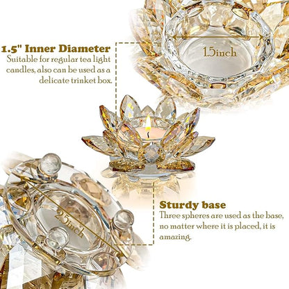 Crystal Lotus Flower Tealight Candle Holders/Glass Tea Light Candlestick Decor Decoration for Christmas Home Wedding Party… (Gold 1pc)
